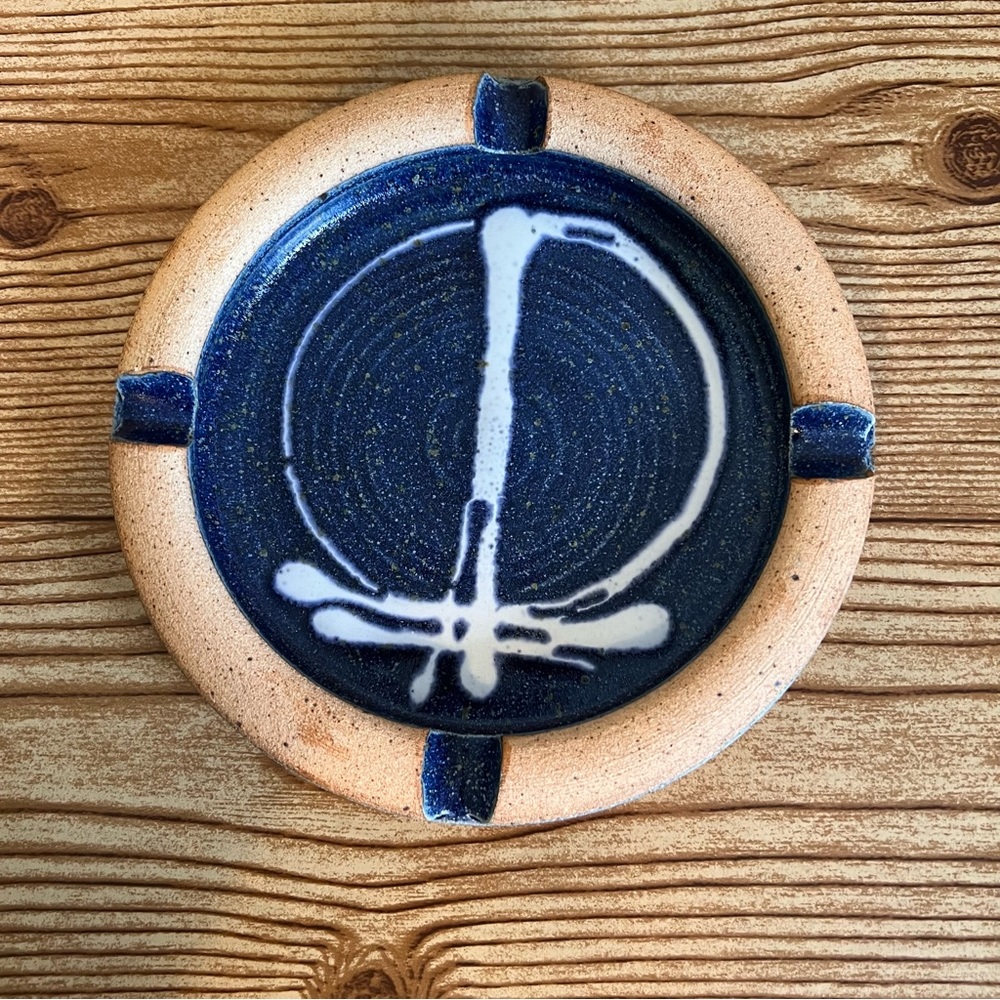 Ashtray Handmade Glazed Blue Stoneware Cigarettes Cigars Incense